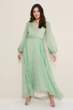 Phase Eight Green Roxanna Pleated Diamond Maxi Dress