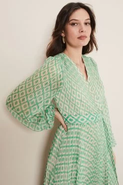 Phase Eight Green Roxanna Pleated Diamond Maxi Dress -Fashion Women 137896s4