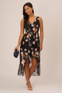 Adrianna Papell Embroidered High Low Black Dress -Fashion Women 149113s3