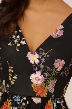 Adrianna Papell Embroidered High Low Black Dress -Fashion Women 149113s4