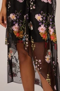 Adrianna Papell Embroidered High Low Black Dress -Fashion Women 149113s5