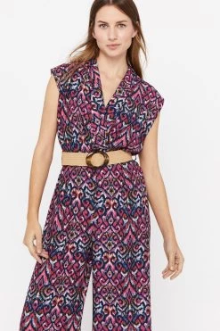 Cortefiel Blue Long Jumpsuit With Belt -Fashion Women 174948s3