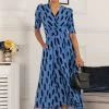 Jolie Moi Blue Quanna Stroke Print Jersey Maxi Dress -Fashion Women 196195s
