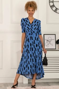 Jolie Moi Blue Quanna Stroke Print Jersey Maxi Dress -Fashion Women 196195s3