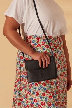 Accessorize Black Leather Cross-Body Messenger Bag