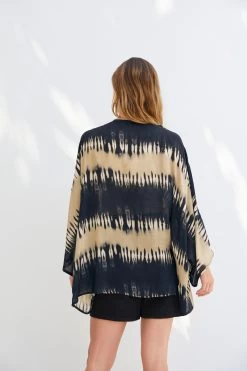 Next Ecru/Navy Tie Dye Effect Kimono -Fashion Women 222 996s3