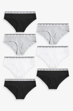 Next Monochrome Cotton Rich Logo Knickers 7 Pack