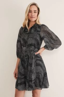 Phase Eight Miriam Black Spot Chiffon Shirt Mini Dress