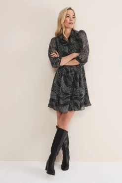 Phase Eight Miriam Black Spot Chiffon Shirt Mini Dress -Fashion Women 346490s3