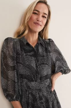 Phase Eight Miriam Black Spot Chiffon Shirt Mini Dress -Fashion Women 346490s5