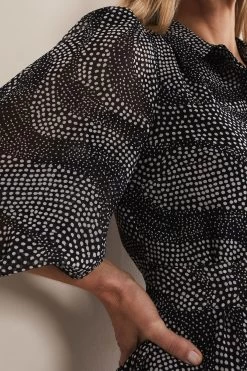 Phase Eight Miriam Black Spot Chiffon Shirt Mini Dress -Fashion Women 346490s6