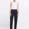 River Island Button Cigarette Black Trousers -Fashion Women 388718s