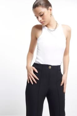 River Island Button Cigarette Black Trousers -Fashion Women 388718s4