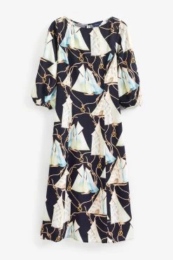GANT Blue Sailing Print Boat Neck Dress