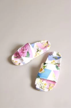 Ted Baker Azzyla Printed Satin White Sliders 9 Ted Baker Azzyla Printed Satin White Sliders -Fashion Women 399537s3