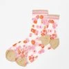 Oliver Bonas Pink Scattered Floral Sheer Socks -Fashion Women 418370s
