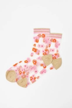 Oliver Bonas Pink Scattered Floral Sheer Socks