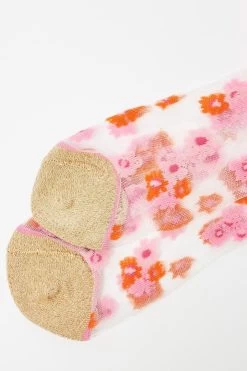 Oliver Bonas Pink Scattered Floral Sheer Socks -Fashion Women 418370s3