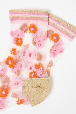 Oliver Bonas Pink Scattered Floral Sheer Socks -Fashion Women 418370s4