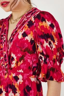 Monsoon Red Braided Neckline Print Midi Dress In LENZING™ ECOVERO™ -Fashion Women 430074s4