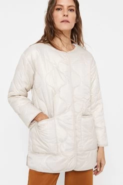 Cortefiel Long Padded Anorak White Jacket