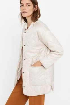 Cortefiel Long Padded Anorak White Jacket -Fashion Women 447417s3