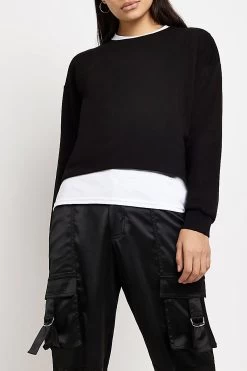 River Island Black Crew Neck Basic Sweat Top