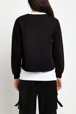 River Island Black Crew Neck Basic Sweat Top -Fashion Women 447817s5