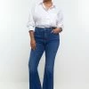 River Island Blue Plus High Rise Tummy Hold Flare Jeans -Fashion Women 461748s