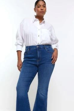 River Island Blue Plus High Rise Tummy Hold Flare Jeans -Fashion Women 461748s3
