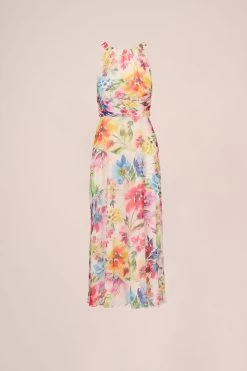 Adrianna Papell Floral Chiffon Halter White Dress -Fashion Women 468710s6