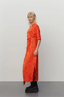 2nd Day Red Jacquard Satin Printed Wrap Dress With Stud Details. -Fashion Women 506410s3