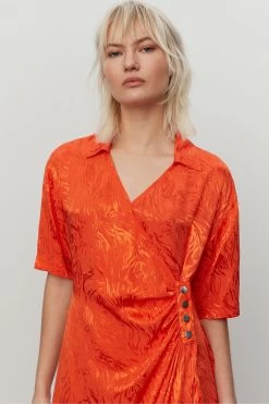 2nd Day Red Jacquard Satin Printed Wrap Dress With Stud Details. -Fashion Women 506410s4