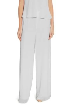 Gina Bacconi Silver Chiffon Layered Trousers With Slits