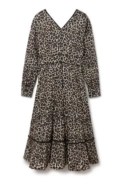 Another Sunday Leopard Print V-Neck Midi Dress -Fashion Women 537514s4