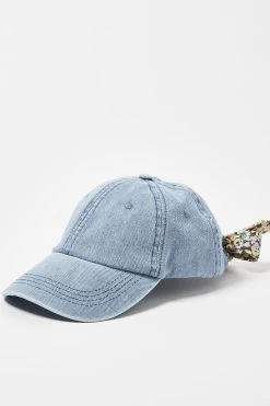 Oliver Bonas Blue Floral Bow Blue Denim Cap Hat