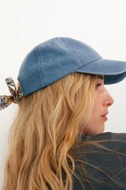 Oliver Bonas Blue Floral Bow Blue Denim Cap Hat -Fashion Women 540867s5