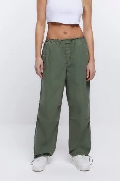 River Island Green Baggy Low Rise Parachute Trousers