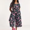 Simply Be Black Print Crinkle Sweetheart Jumpsuit -Fashion Women 574929s