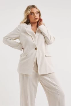 Simply Be Natural Stone Tie Waist Linen Blazer