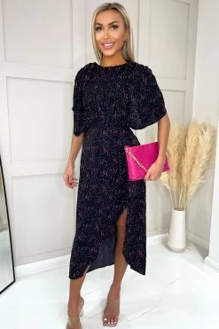 AX Paris Blue Speckled High Low Full Top Midi Dress -Fashion Women 604193s3