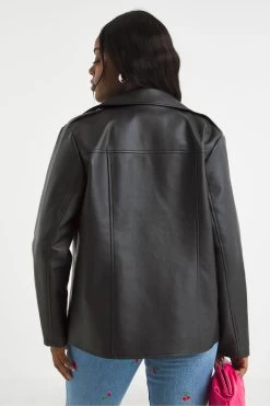 Simply Be Oversized Black Longline Pu Biker Jacket -Fashion Women 615 302s3