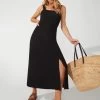 Ro&Zo Viscose Linen Strappy Black Cami Dress -Fashion Women 653415s