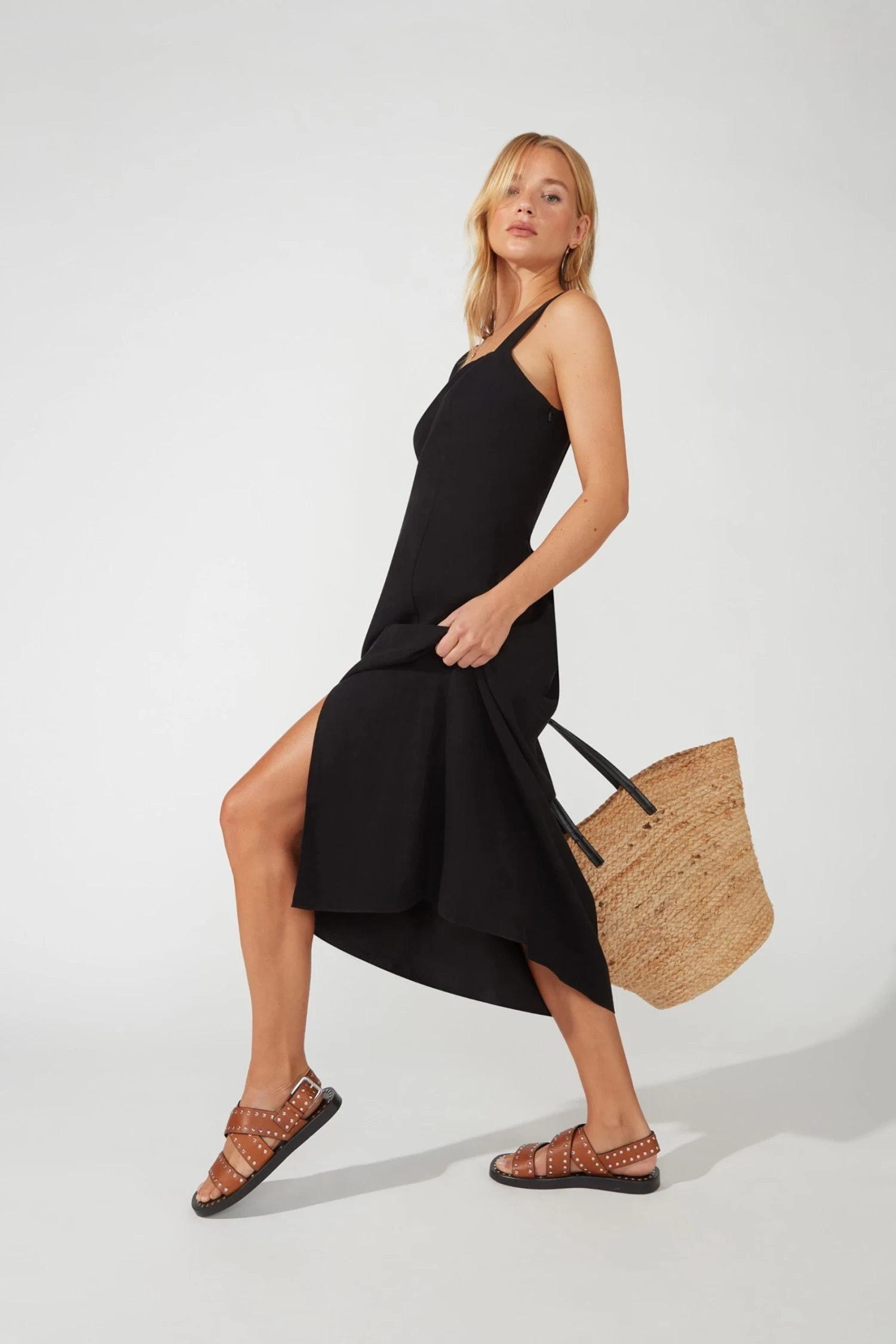 Ro&Zo Viscose Linen Strappy Black Cami Dress 4 Ro&Zo Viscose Linen Strappy Black Cami Dress - Image 2