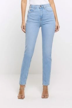 River Island Blue Denim High Rise Slim Mom Jeans