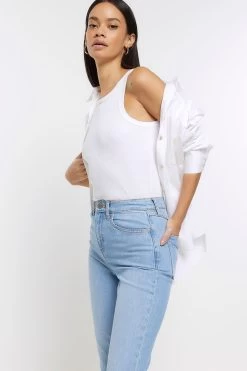 River Island Blue Denim High Rise Slim Mom Jeans -Fashion Women 662392s4