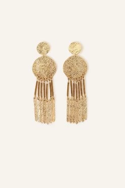 Accessorize Gold Tone Textured Metal Tassel Statement Earrings