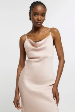 River Island Pink Lace Cowl Neck Slip Dress
