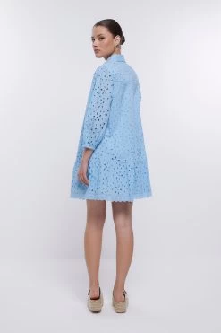 River Island Blue Puff Sleeve Shirt Dress -Fashion Women 692729s2