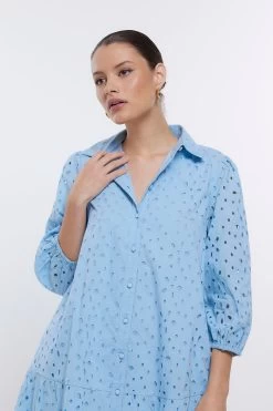 River Island Blue Puff Sleeve Shirt Dress -Fashion Women 692729s3